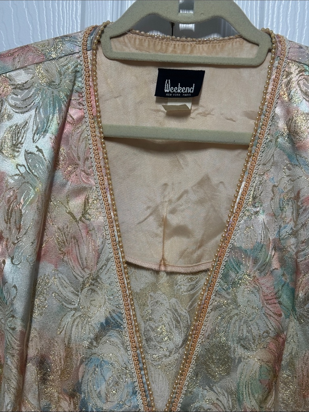 Vintage Floral 2 Piece Peach Midi Dress with Brocade Jacket - Picture 8 of 12